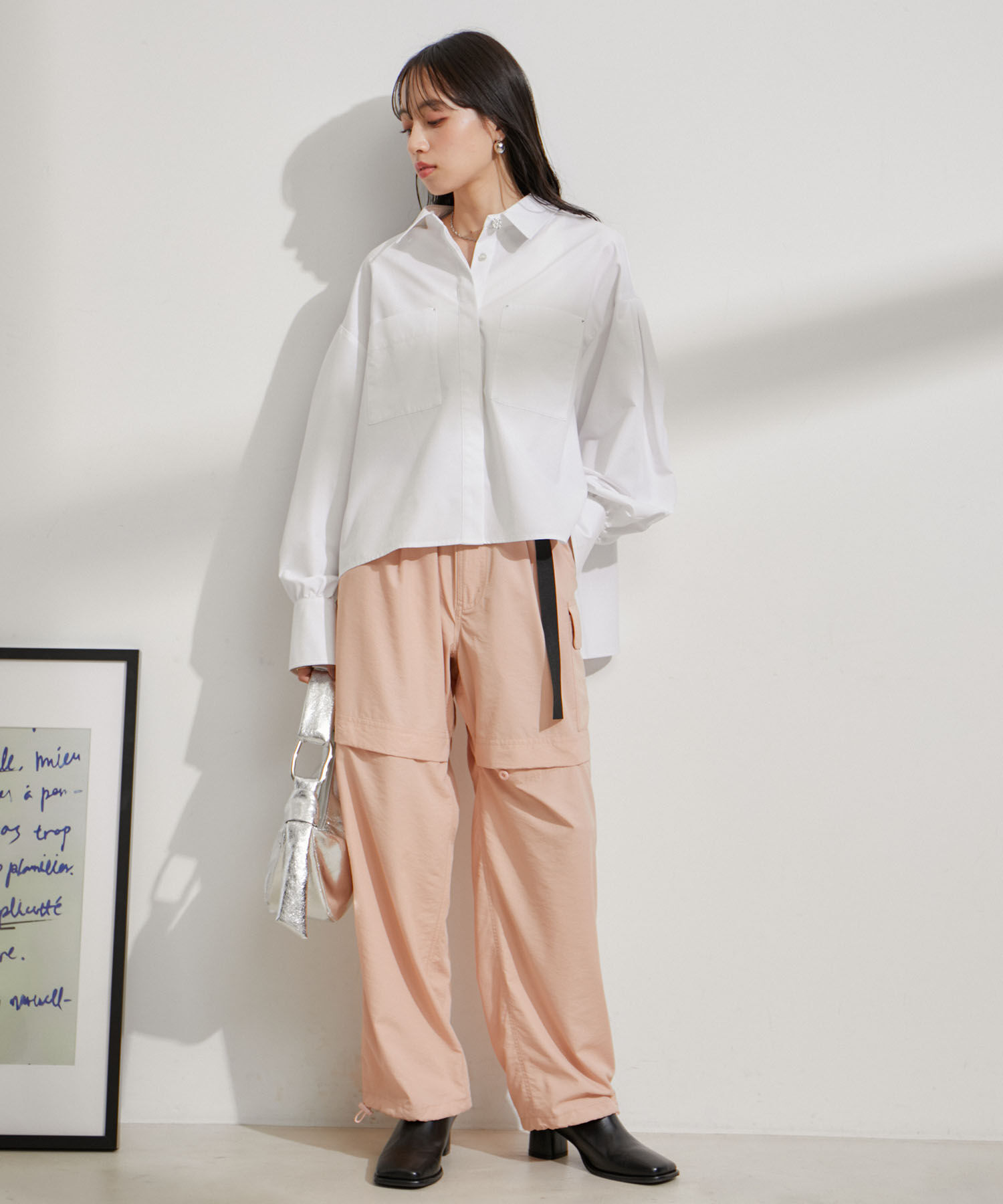 VIS「【洗える】ベルト付ナイロンカーゴパンツ」|カーゴ|