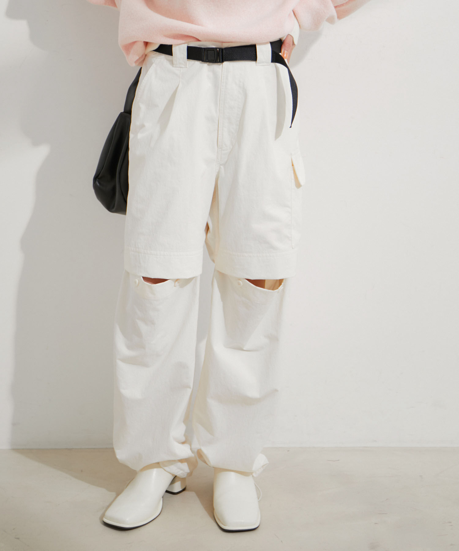 VIS「【洗える】ベルト付ナイロンカーゴパンツ」|カーゴ|