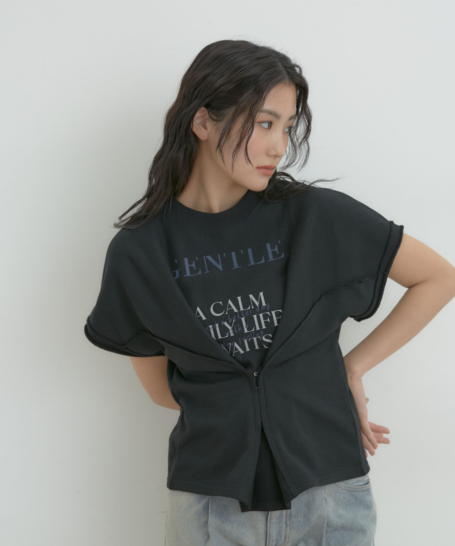 VIS「【セットアップ対応】裏毛スウェットフロントホックプルオーバー【洗える】」|スウェット・ジャージ|ブラック(01)