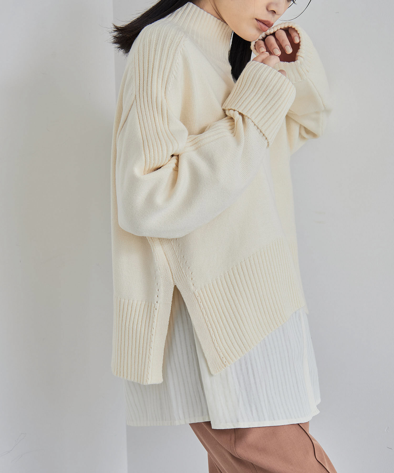 VIS「【アンチピリング/洗える】サイドスリットニットプルオーバー【WEB限定カラー】」|ニット・セーター|