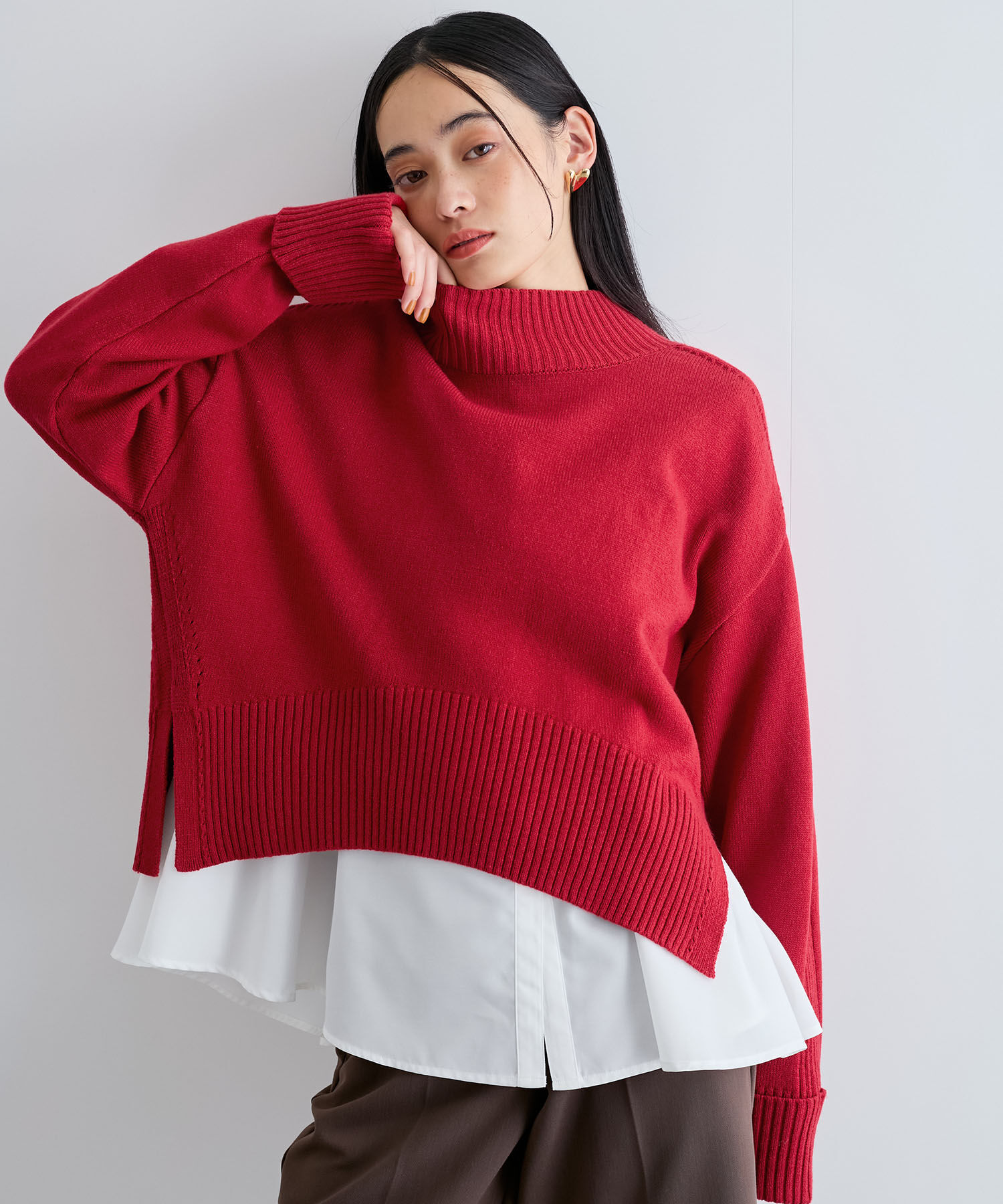 VIS「【アンチピリング/洗える】サイドスリットニットプルオーバー【WEB限定カラー】」|ニット・セーター|