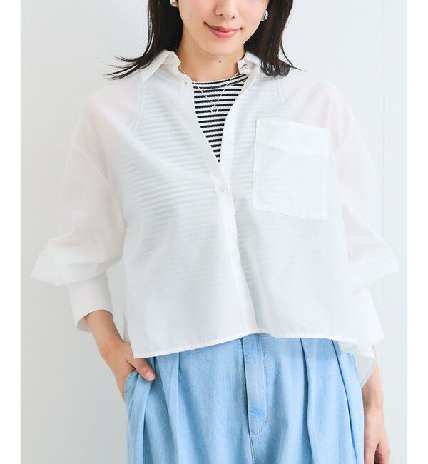 VIS「【防シワ/接触冷感/洗える】ボリュームスリーブショート丈シアーシャツ」|シャツ・ブラウス|