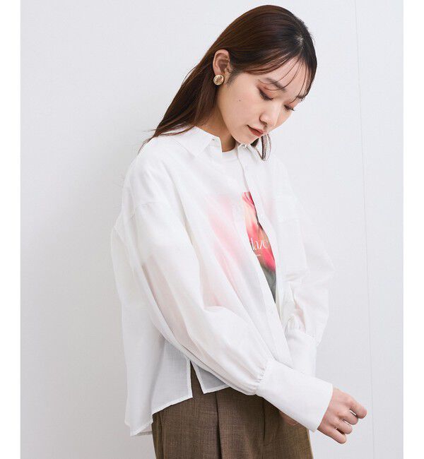 VIS「【防シワ/接触冷感/洗える】ボリュームスリーブショート丈シアーシャツ」|シャツ・ブラウス|