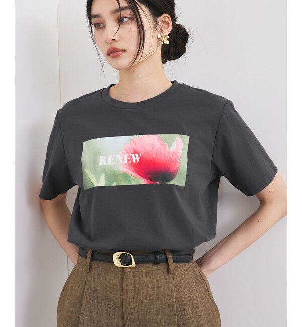 VIS「【接触冷感】フラワーフォト＆ロゴTシャツ」|Tシャツ・カットソー|チャコール(06)