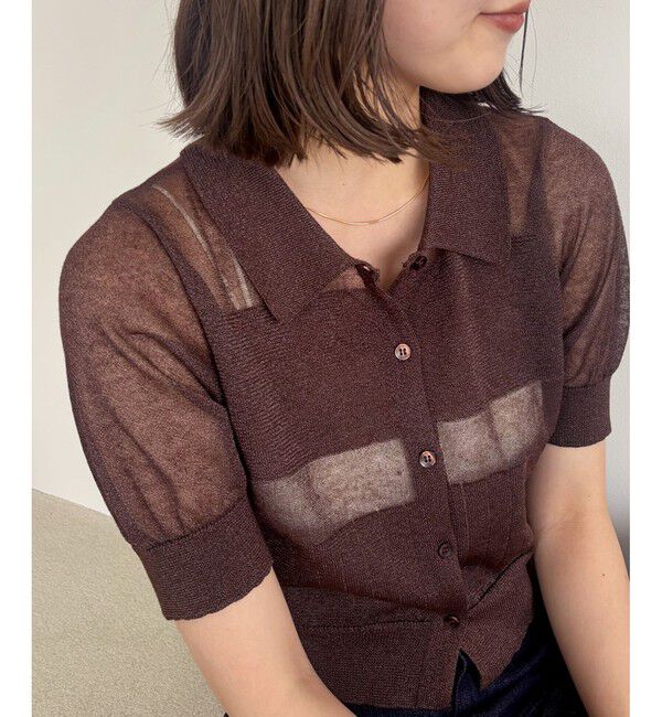 VIS「【WEB限定】シアーボーダーサマーポロニット」|ニット・セーター|ブラウン(20)