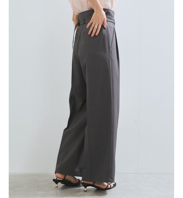 VIS「【新色追加】【防シワ/接触冷感】ベルトディテールタックワイドスラックスパンツ」|スラックス|