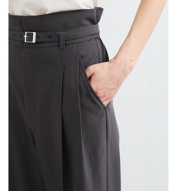 VIS「【新色追加】【防シワ/接触冷感】ベルトディテールタックワイドスラックスパンツ」|スラックス|