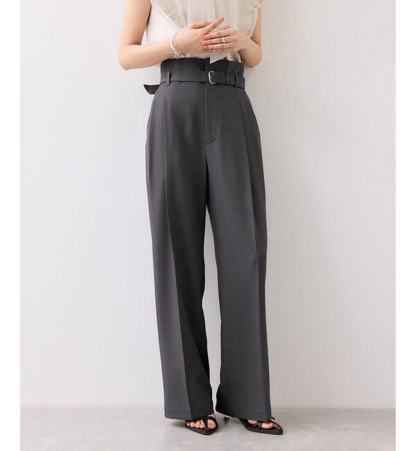 VIS「ベルトディティールタックワイドパンツ/イージーケア・接触冷感」|チノ|チャコール(06)