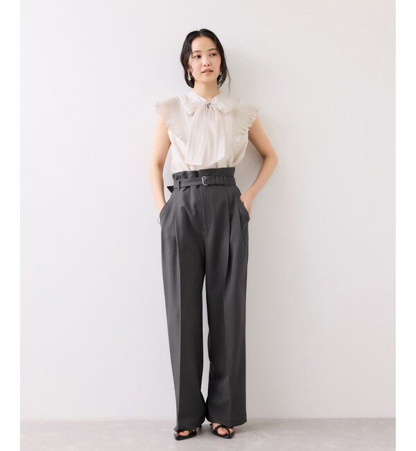 VIS「ベルトディティールタックワイドパンツ/イージーケア・接触冷感」|チノ|
