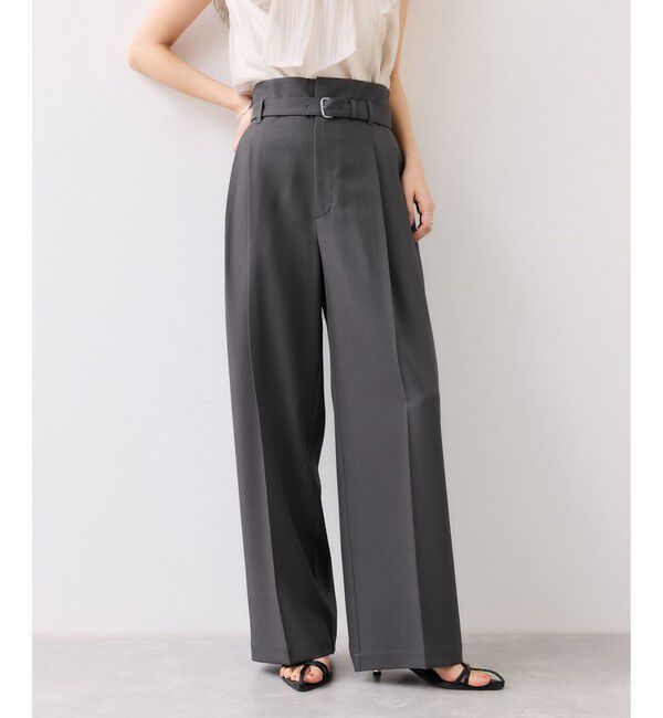 VIS「ベルトディティールタックワイドパンツ/イージーケア・接触冷感」|チノ|