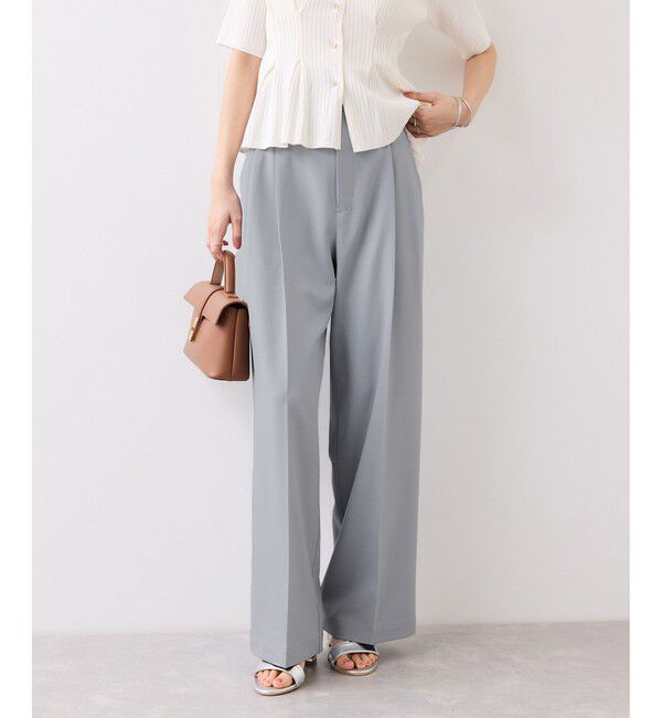 VIS「ベルトディティールタックワイドパンツ/イージーケア・接触冷感」|チノ|