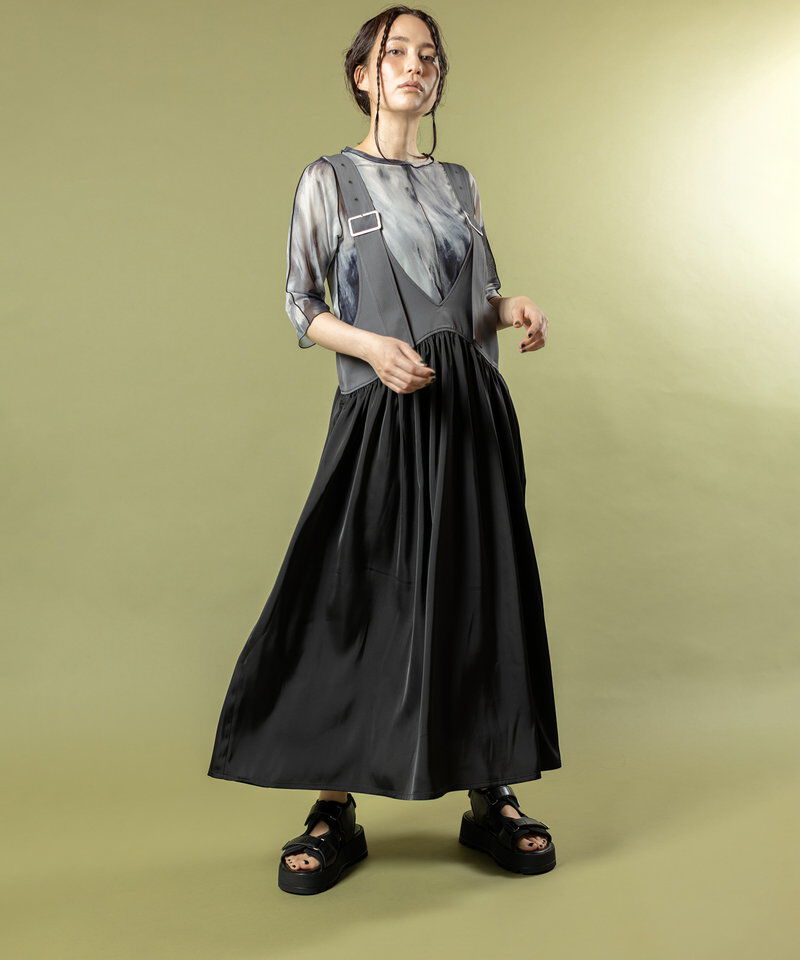  「ギャザーサロペットワンピース」|ワンピース|