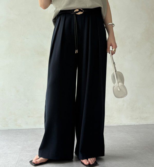  「【累計販売数3万枚突破/21色4サイズ展開！】タックワイドパンツ」|チノ|ネイビー