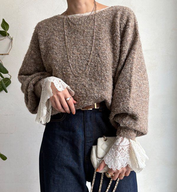  「MIXヤーンボートネックプルオーバー」|ニット・セーター|