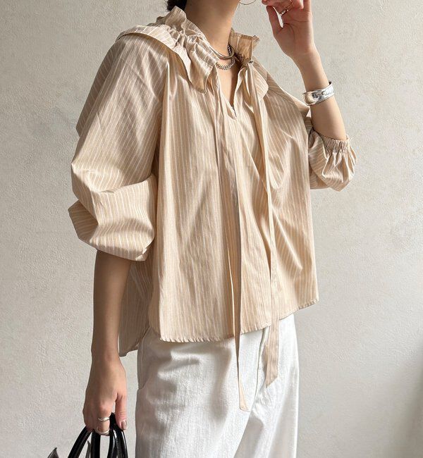  「【WEB限定】フリルカラーラグランブラウス」|シャツ・ブラウス|ベージュ