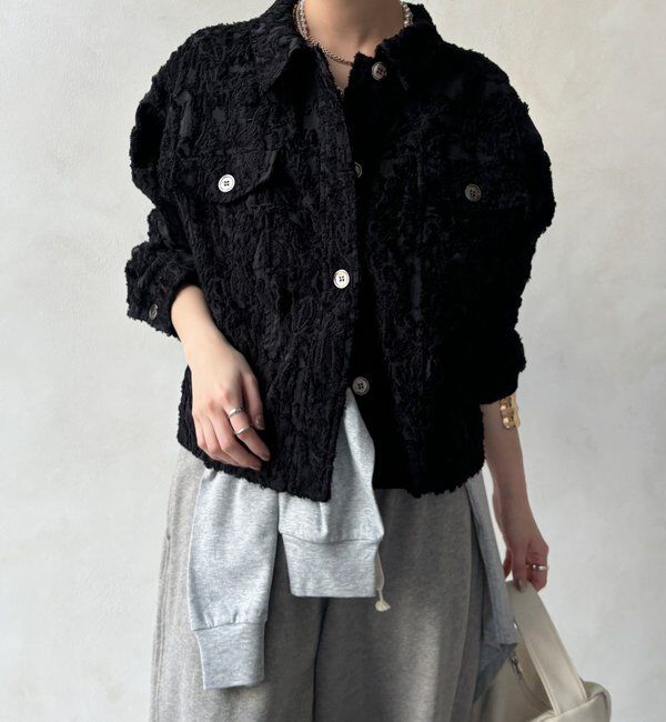  「【WEB限定】カットジャガードジャケット」|ブルゾン・スタジャン|ブラック