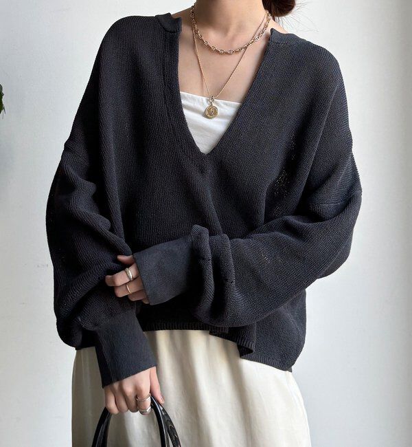  「和紙スキッパープルオーバー」|ニット・セーター|