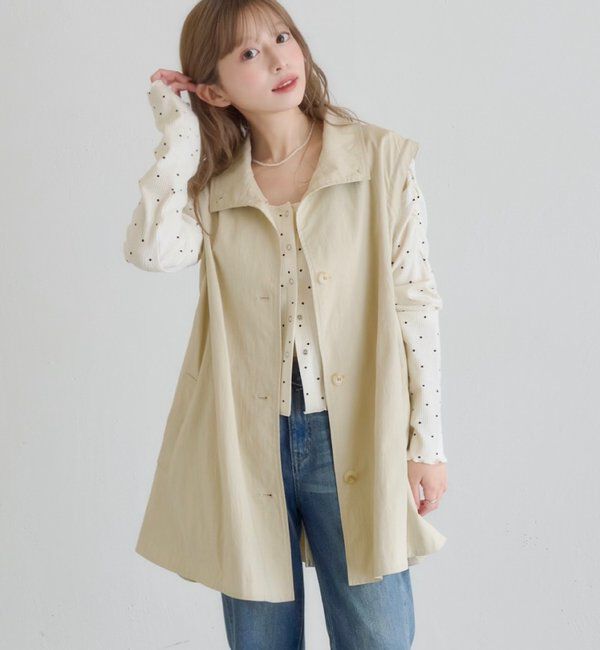  「レース付きフレアトレンチコート」|トレンチコート|アイボリー