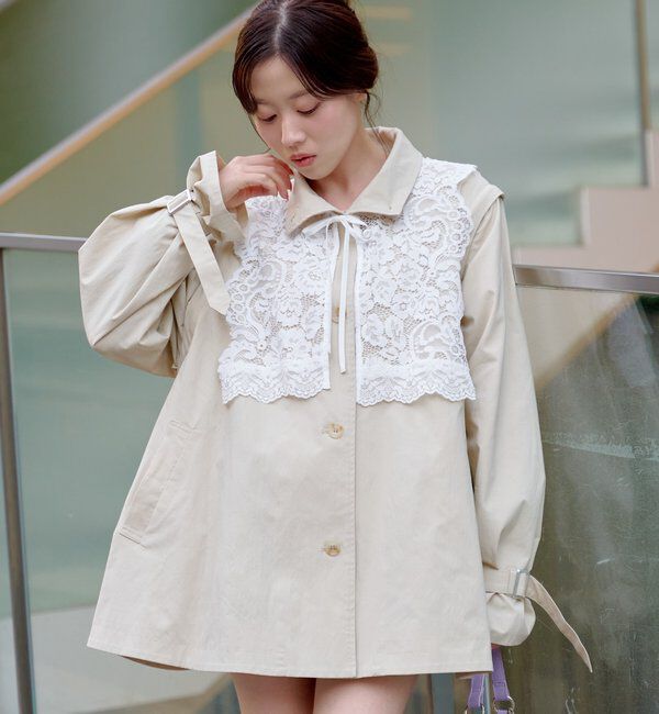  「レース付きフレアトレンチコート」|トレンチコート|