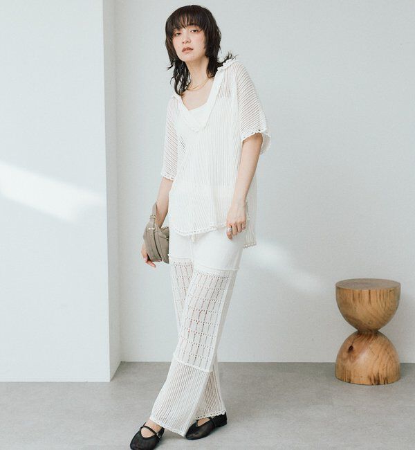  「【a Nice （ア ・ニース）】クロシェトリムニットパンツ」|チノ|