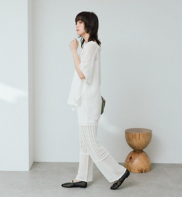  「【a Nice （ア ・ニース）】クロシェトリムニットパンツ」|チノ|