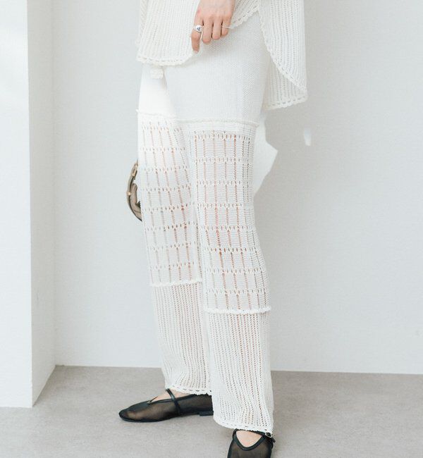  「【a Nice （ア ・ニース）】クロシェトリムニットパンツ」|チノ|