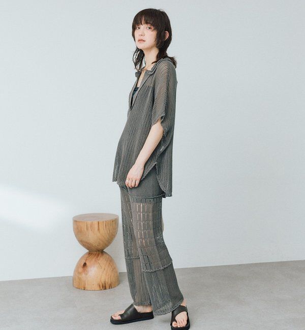  「【a Nice （ア ・ニース）】クロシェトリムニットパンツ」|チノ|