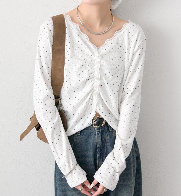  「ギャザーレースリブカーディガン」|Tシャツ・カットソー|