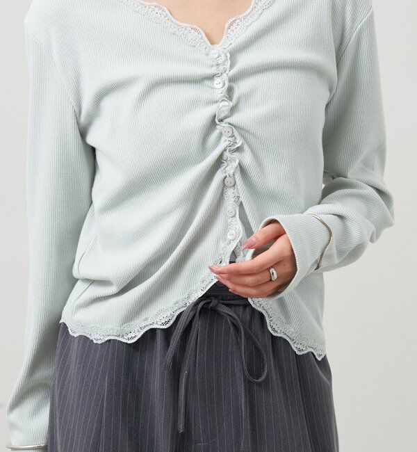  「ギャザーレースリブカーディガン」|Tシャツ・カットソー|