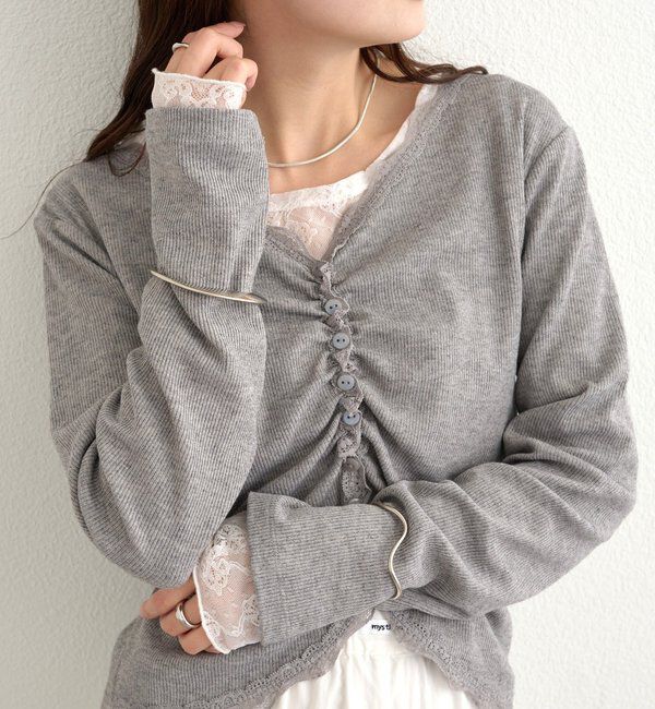  「ギャザーレースリブカーディガン」|Tシャツ・カットソー|