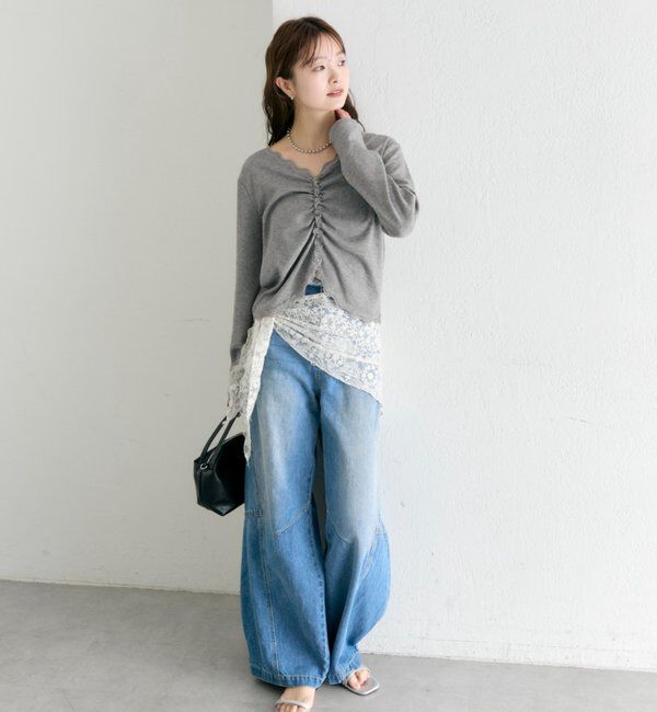  「ギャザーレースリブカーディガン」|Tシャツ・カットソー|