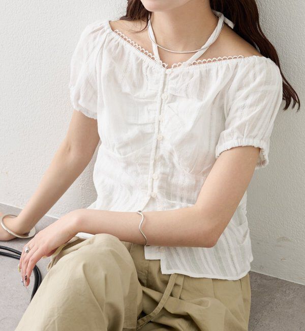  「キャップスリーブコットンレースブラウス」|シャツ・ブラウス|オフホワイト