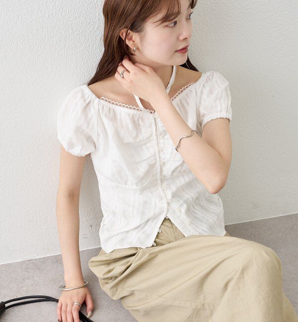  「キャップスリーブコットンレースブラウス」|シャツ・ブラウス|