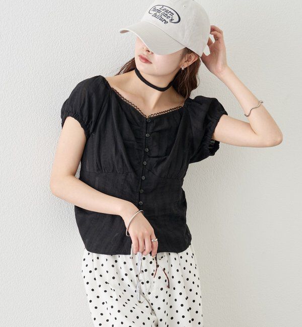  「キャップスリーブコットンレースブラウス」|シャツ・ブラウス|