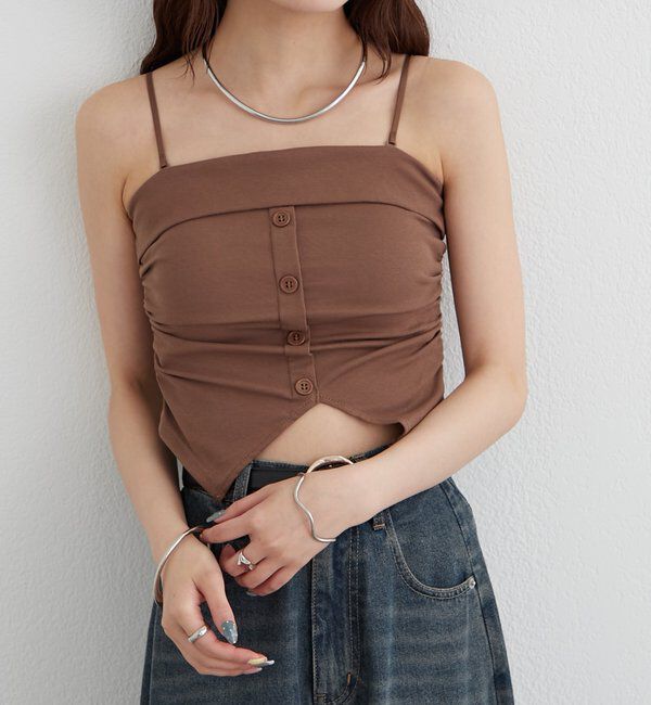  「パット付きボタンスリットキャミソール」|キャミソール|