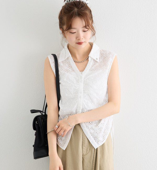  「襟付きサイドギャザーシェイプシャツ」|シャツ・ブラウス|