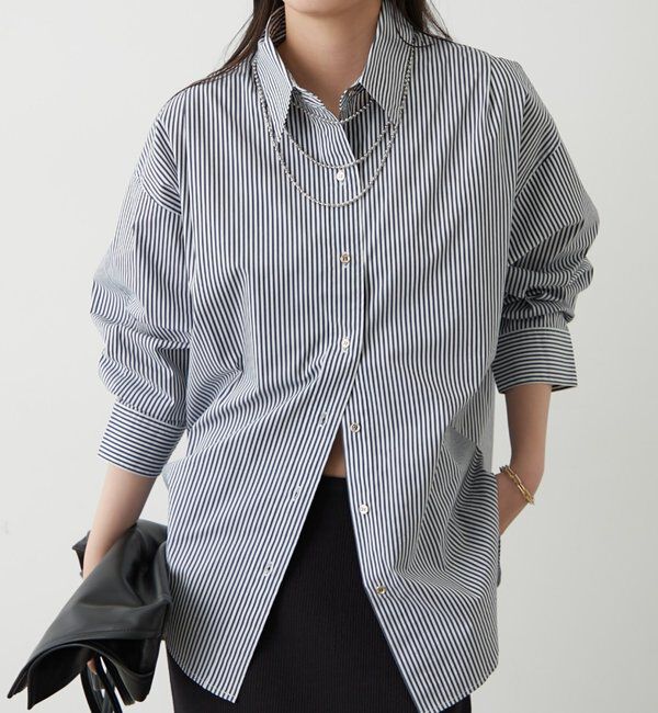  「ストライプBigシャツ」|シャツ・ブラウス|ネイビー