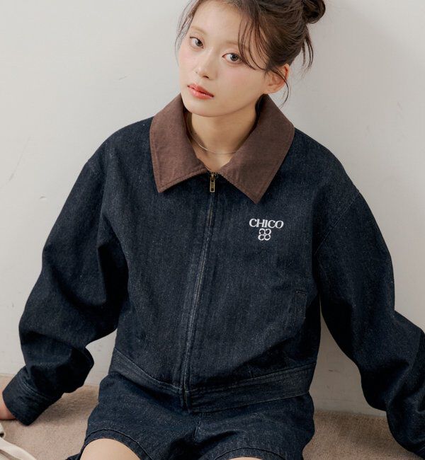  「【セットアップ対応】襟配色デニムジャケット」|デニムジャケット|