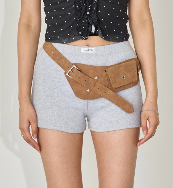  「【SLOPPY/スロッピー】リブショートパンツ」|チノ|グレー