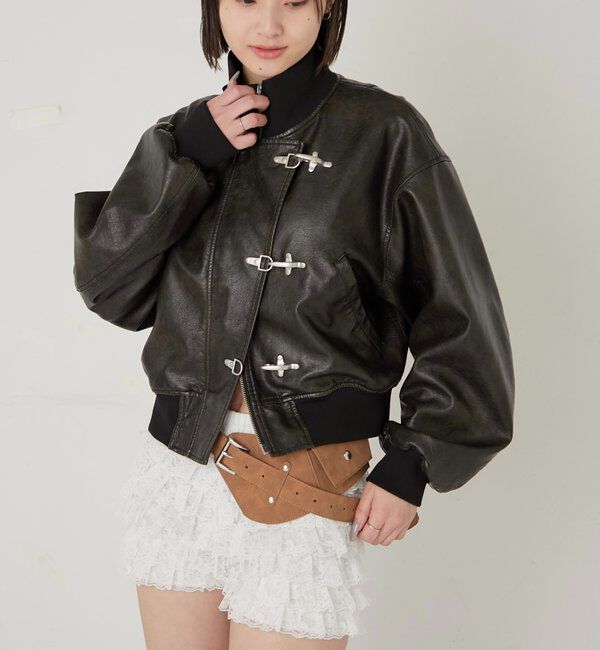  「ファイヤーマンショートブルゾン(フェイクレザー/デニム)」|ブルゾン・スタジャン|