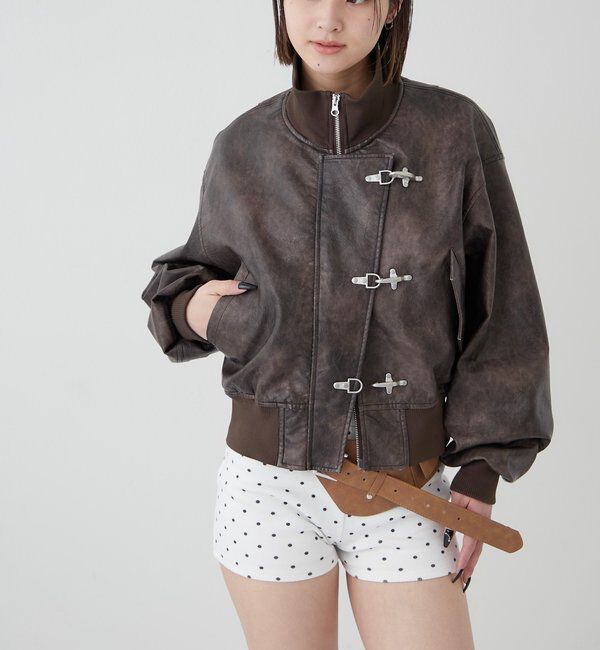  「ファイヤーマンショートブルゾン(フェイクレザー/デニム)」|ブルゾン・スタジャン|