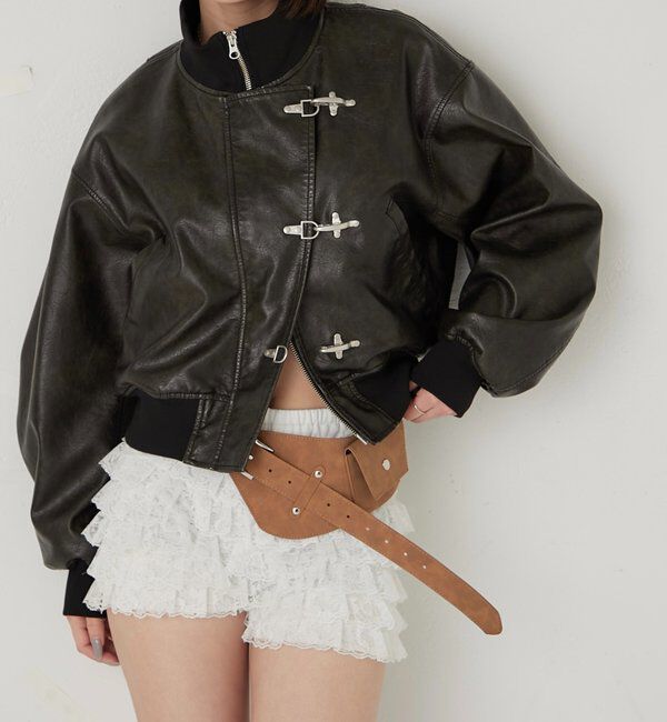  「ファイヤーマンショートブルゾン(フェイクレザー/デニム)」|ブルゾン・スタジャン|ブラック