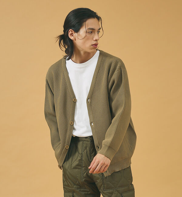 ABAHOUSE「ルーズシルエット ハイゲージ ポリ Vネック ニット カーディガン」|カーディガン|ベージュ