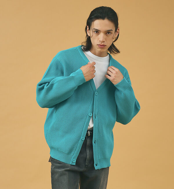 ABAHOUSE「ルーズシルエット ハイゲージ ポリ Vネック ニット カーディガン」|カーディガン|ブルー系その他1