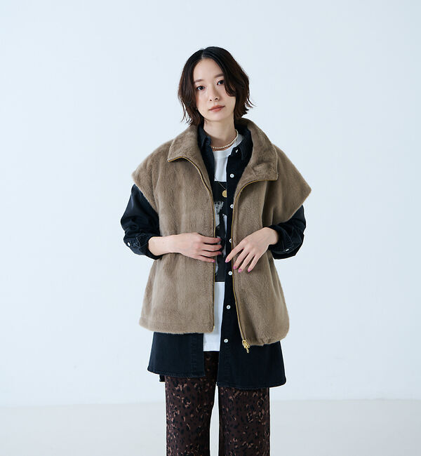 Rouge vif「【MICA&DEAL /マイカアンドディール】ファーベスト/ベスト/ファー/レイ」|ベスト・ジレ|