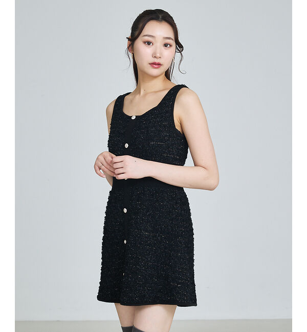 SELFIST「ラメフリンジミニワンピース」|ワンピース|ブラック