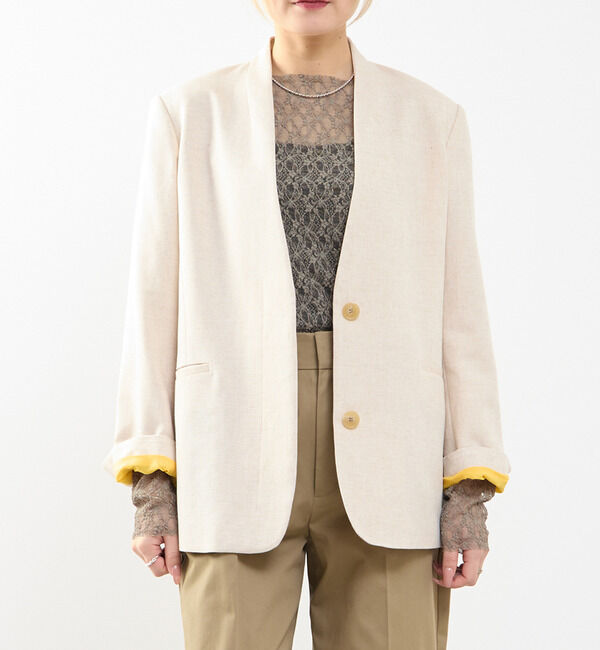 SOFFITTO「【A_/エース】リネン混ノーカラージャケット」|ノーカラージャケット|ベージュ