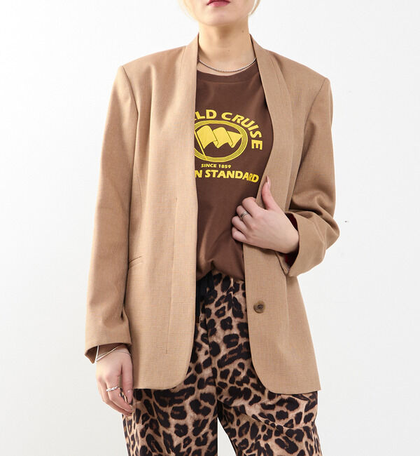 SOFFITTO「【A_/エース】リネン混ノーカラージャケット」|ノーカラージャケット|キャメル