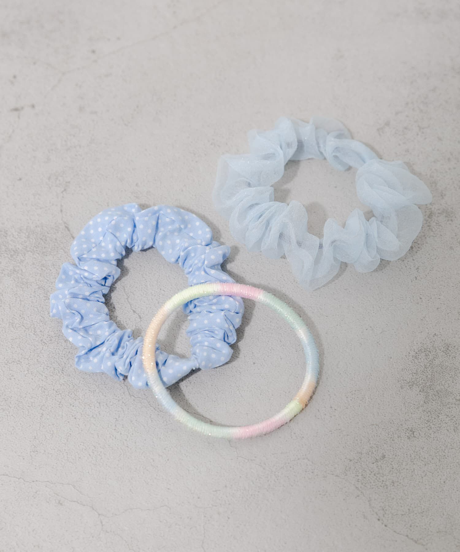 SMELLY「シュシュ3セットゴム」|ヘアゴム・シュシュ|ブルー系その他