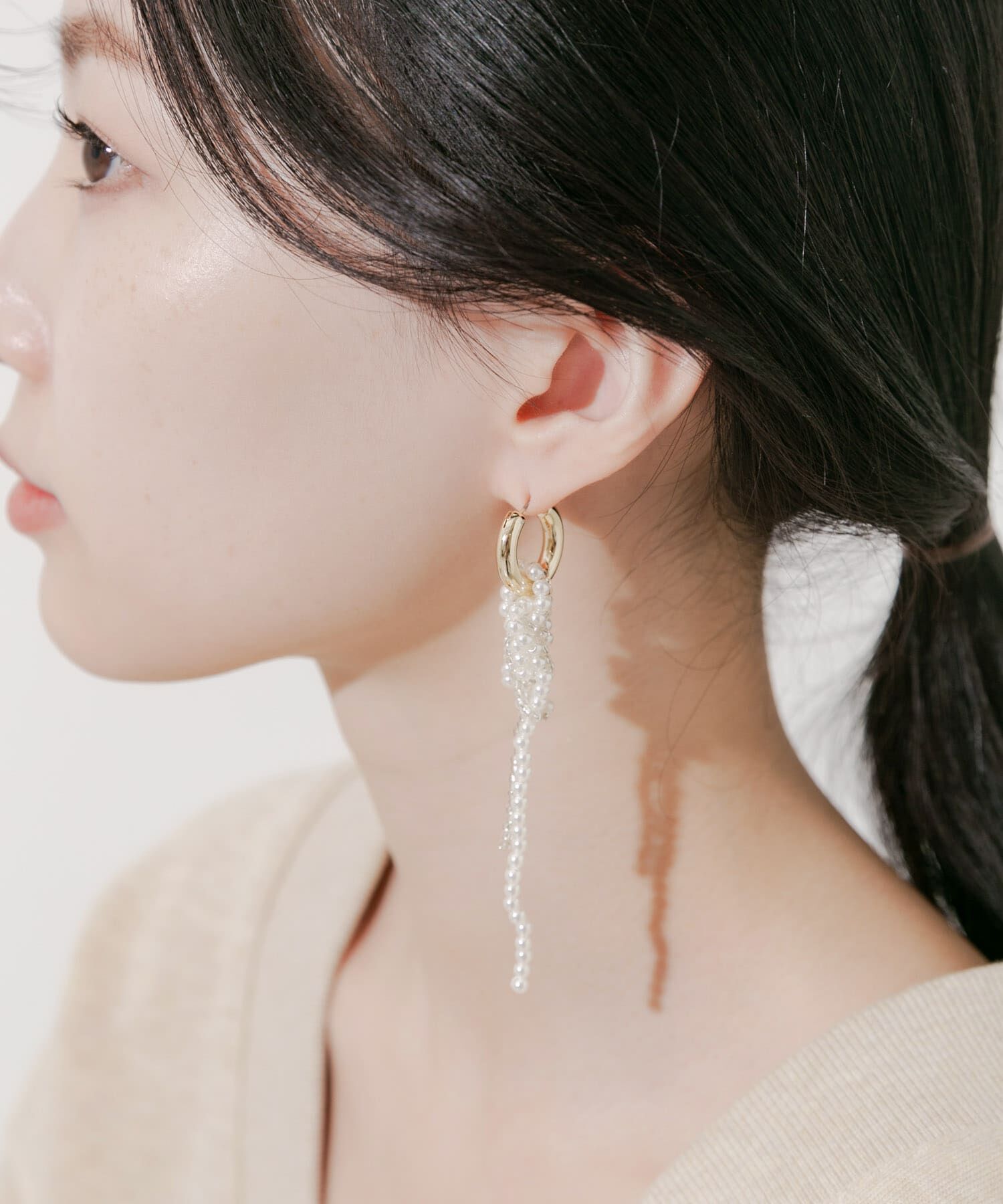 SMELLY「パールノットラリエット2WAYフープピアス」|ピアス|